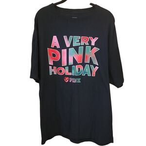 Victoria’s Secret PINK Holiday Sleep Shirt One Size Black Graphic Tee